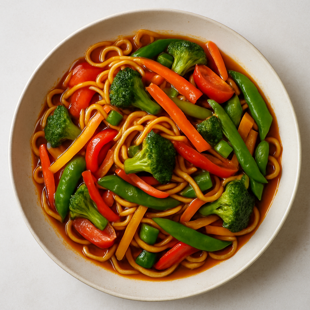 Salteado de Vegetales con Fideos de Huevo