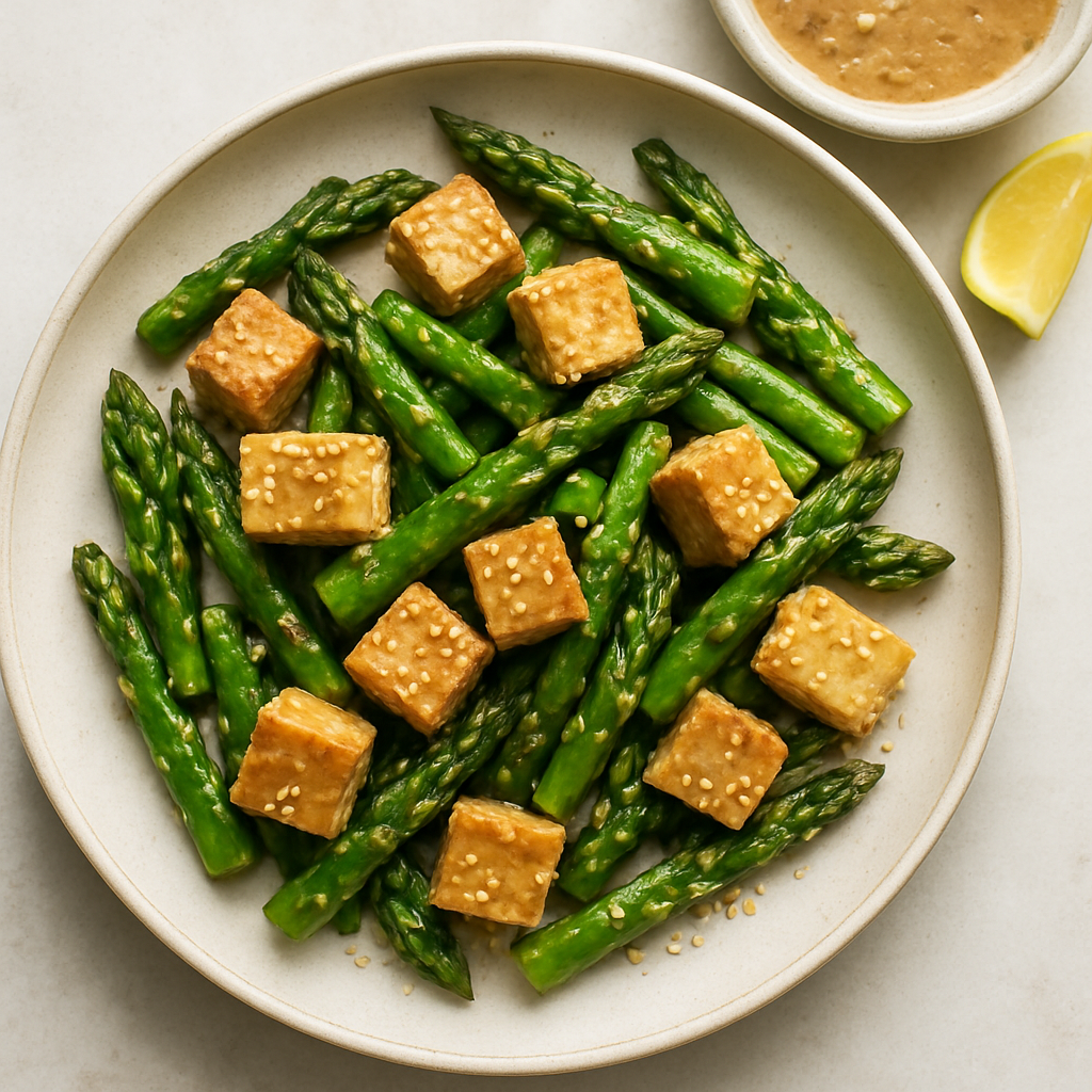 Ensalada de Espárragos y Tofu con Miso y Sésamo
