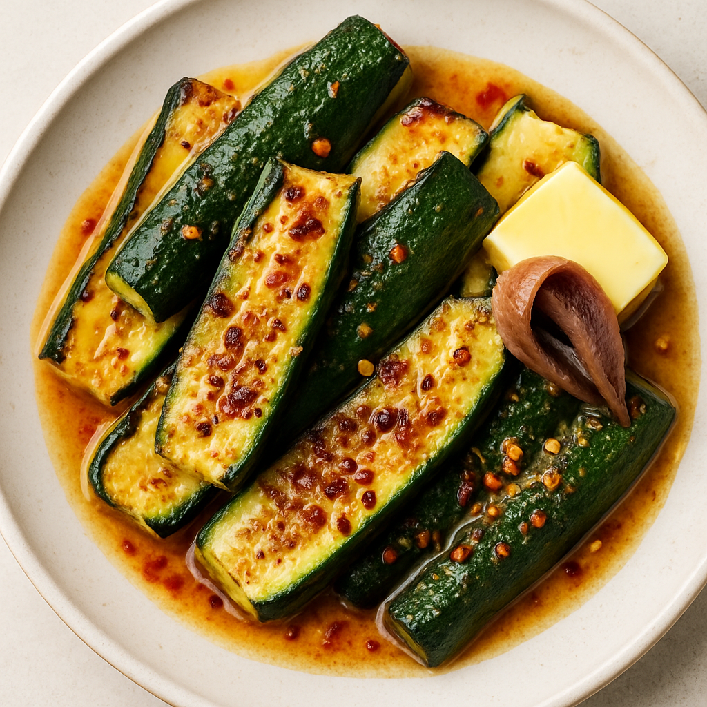Calabacín con Mantequilla de Anchoa Picante
