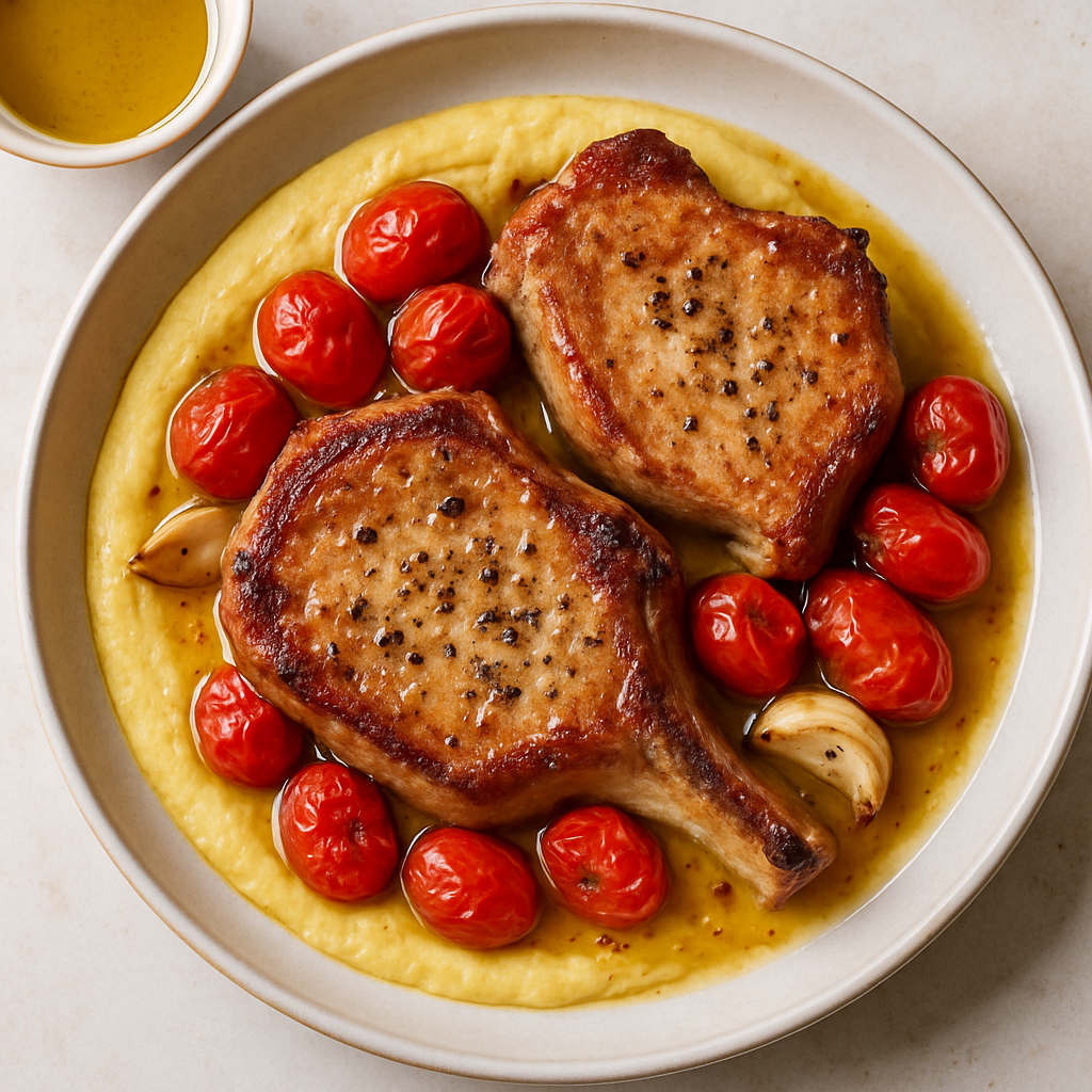 Chuletas de Cerdo Asadas con Polenta