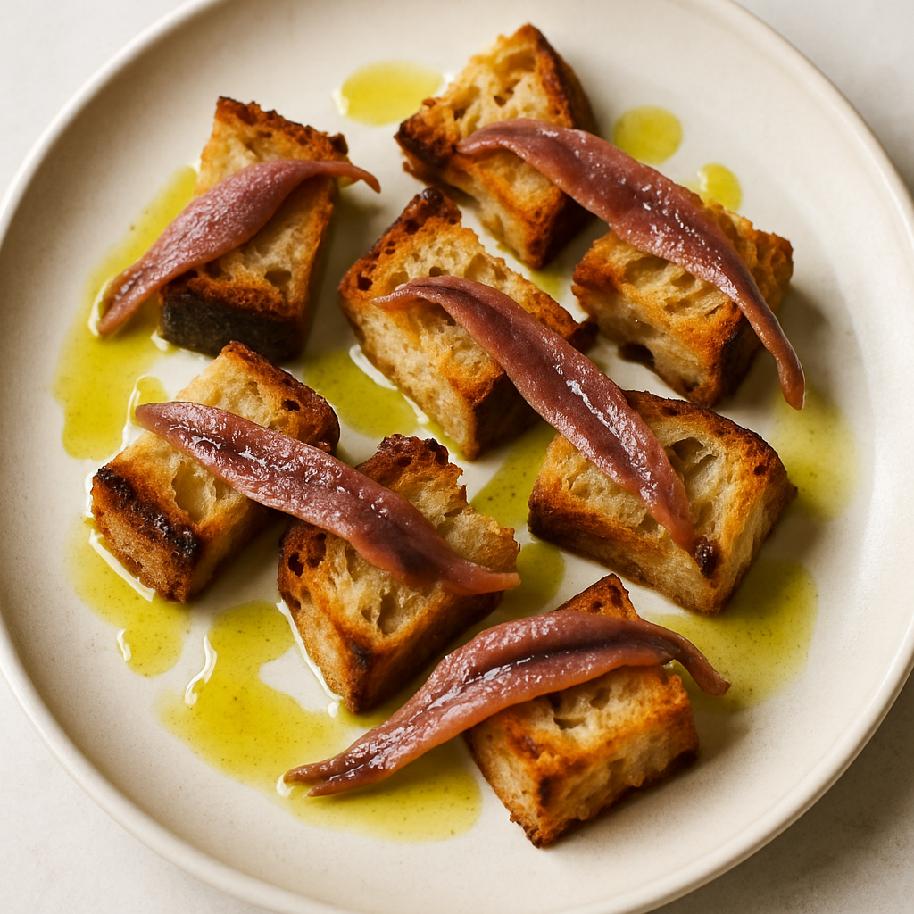 Crutones de Pan de Masa Madre con Anchoas