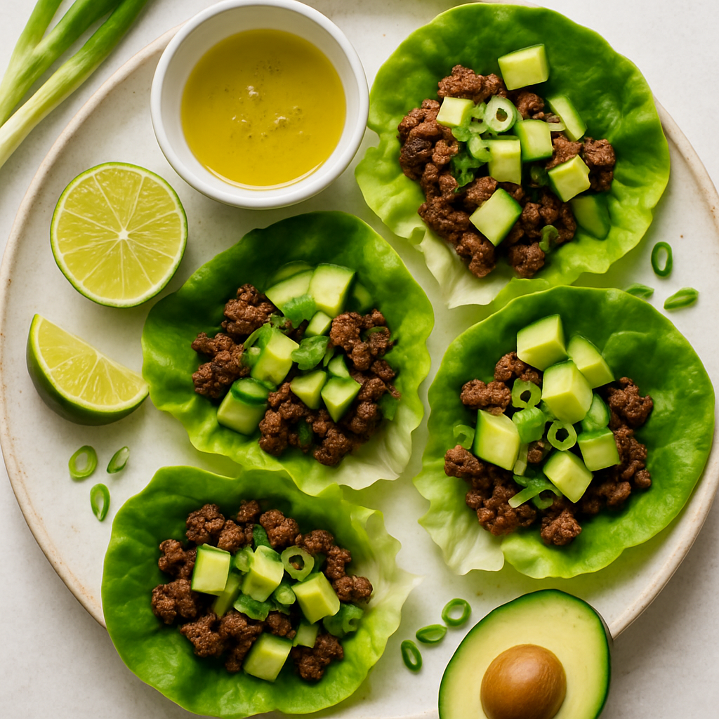 Tazas de Lechuga con Carne Picante
