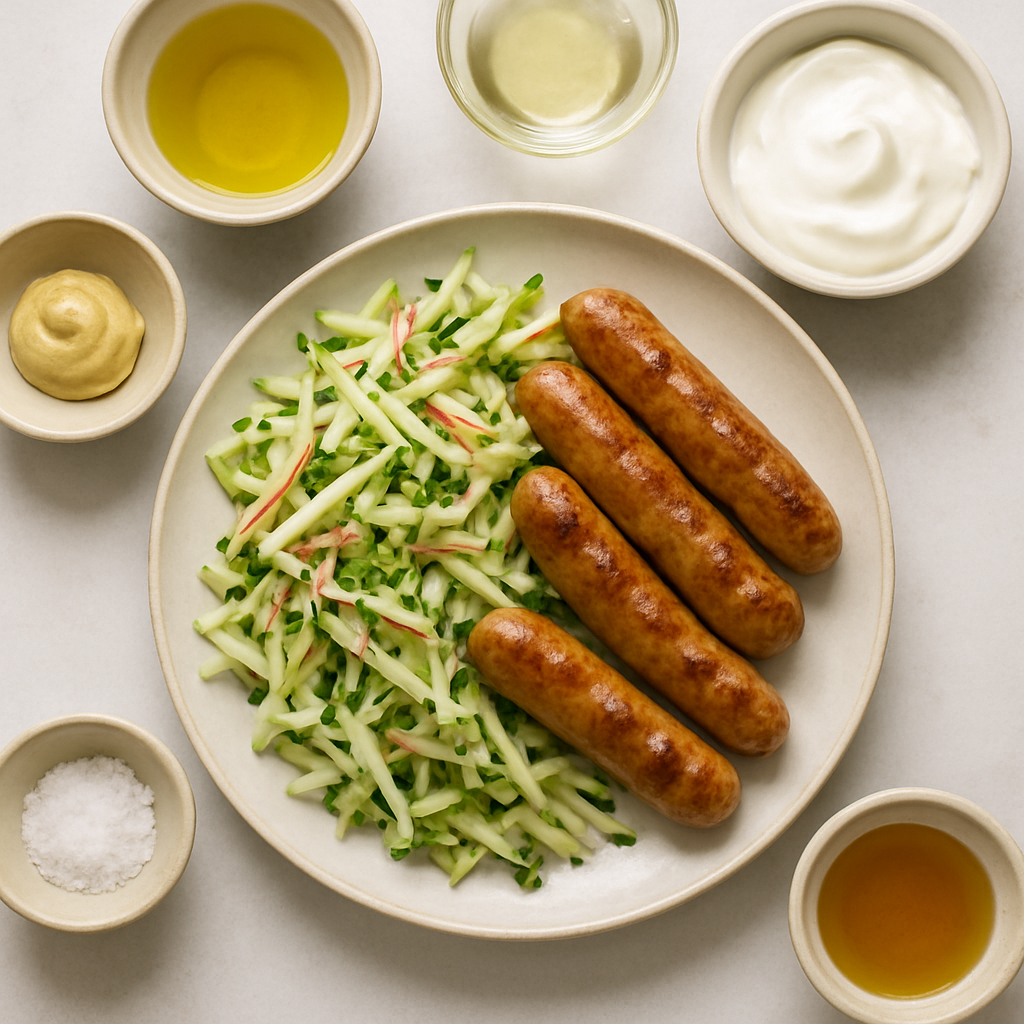Salchichas de Pollo con Ensalada de Manzana