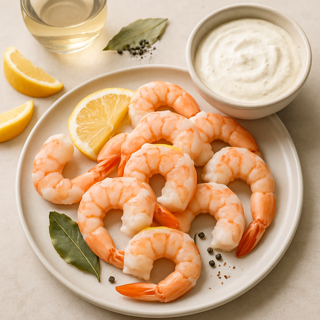 Poached Shrimp with Lemon-Horseradish Dipping Sauce