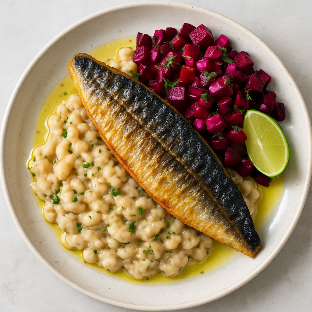 Pan-Cooked Mackerel with Beetroot Salsa & Bean Mash