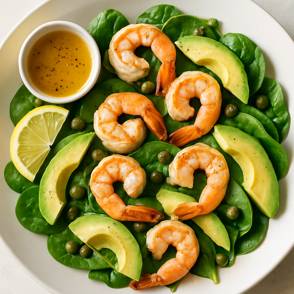 Ensalada de Espinacas, Camarones y Aguacate