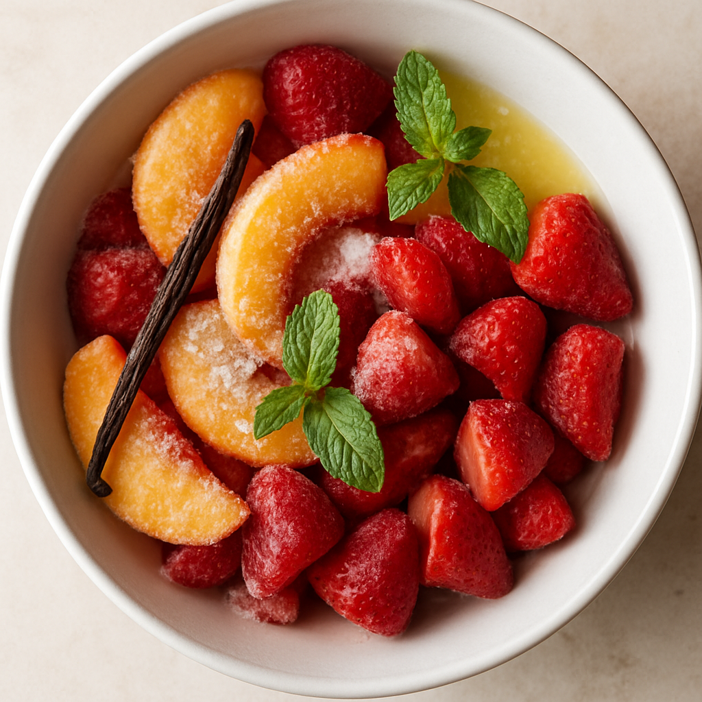 Frozen Peaches With Strawberries and Mint
