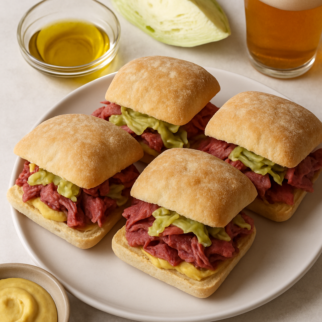 Sándwiches Pequeños de Carne de Res Encurtida y Repollo