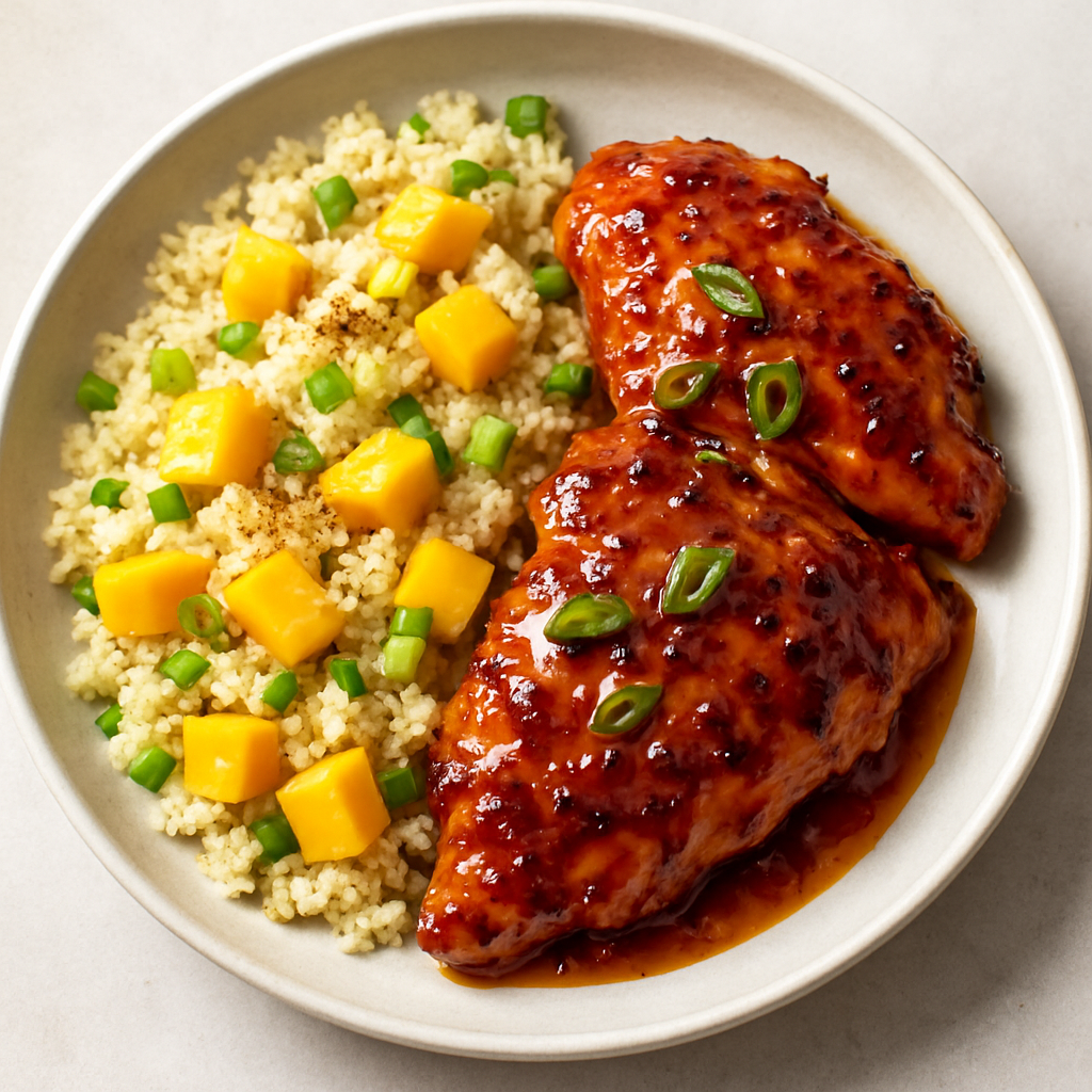 Pollo Pegajoso con Cuscús de Mango