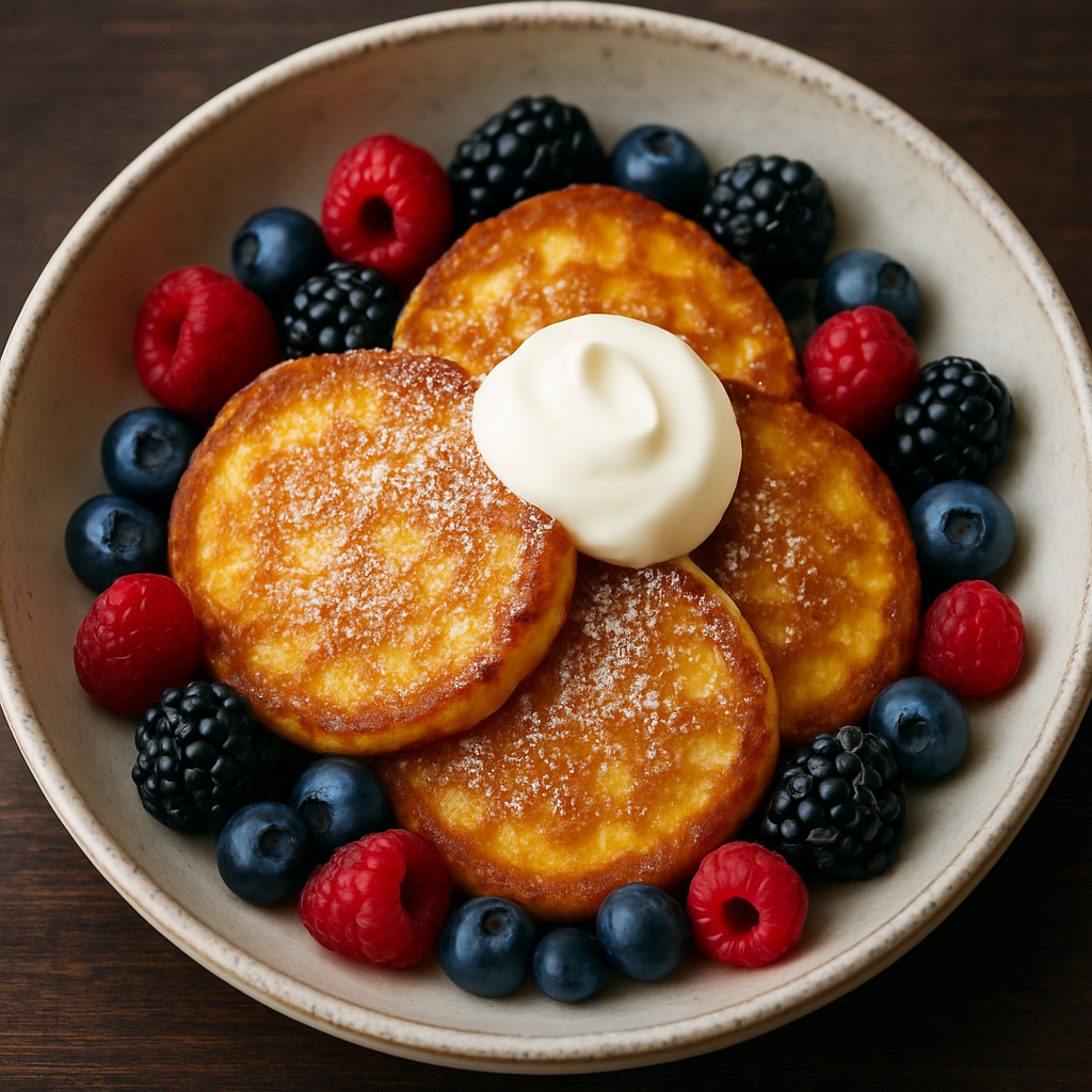Sweet Buttered Polenta Pancakes with Fresh Summer Berries