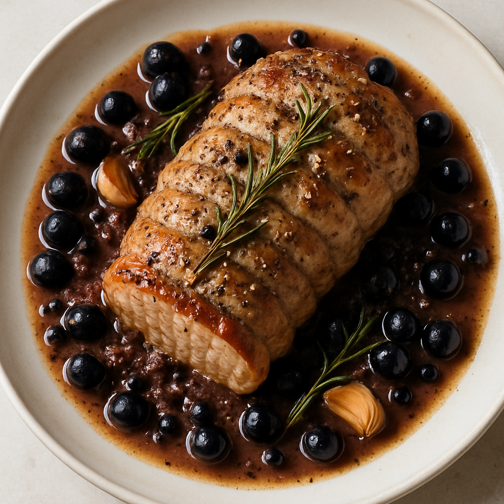 Roast Pork Loin with Crushed Grapes, Marsala & Juniper