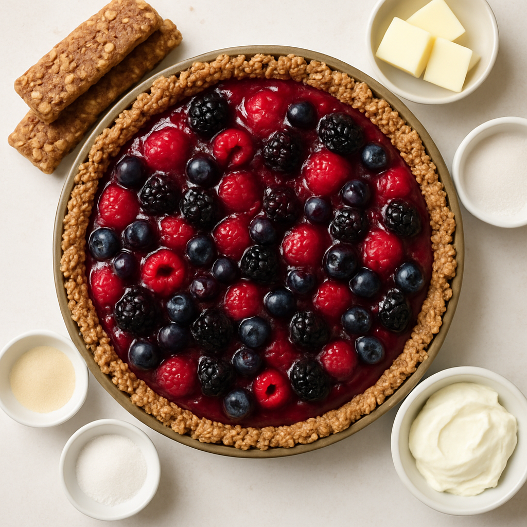 Pastel de Frutos Rojos con Corteza de Barras de Granola