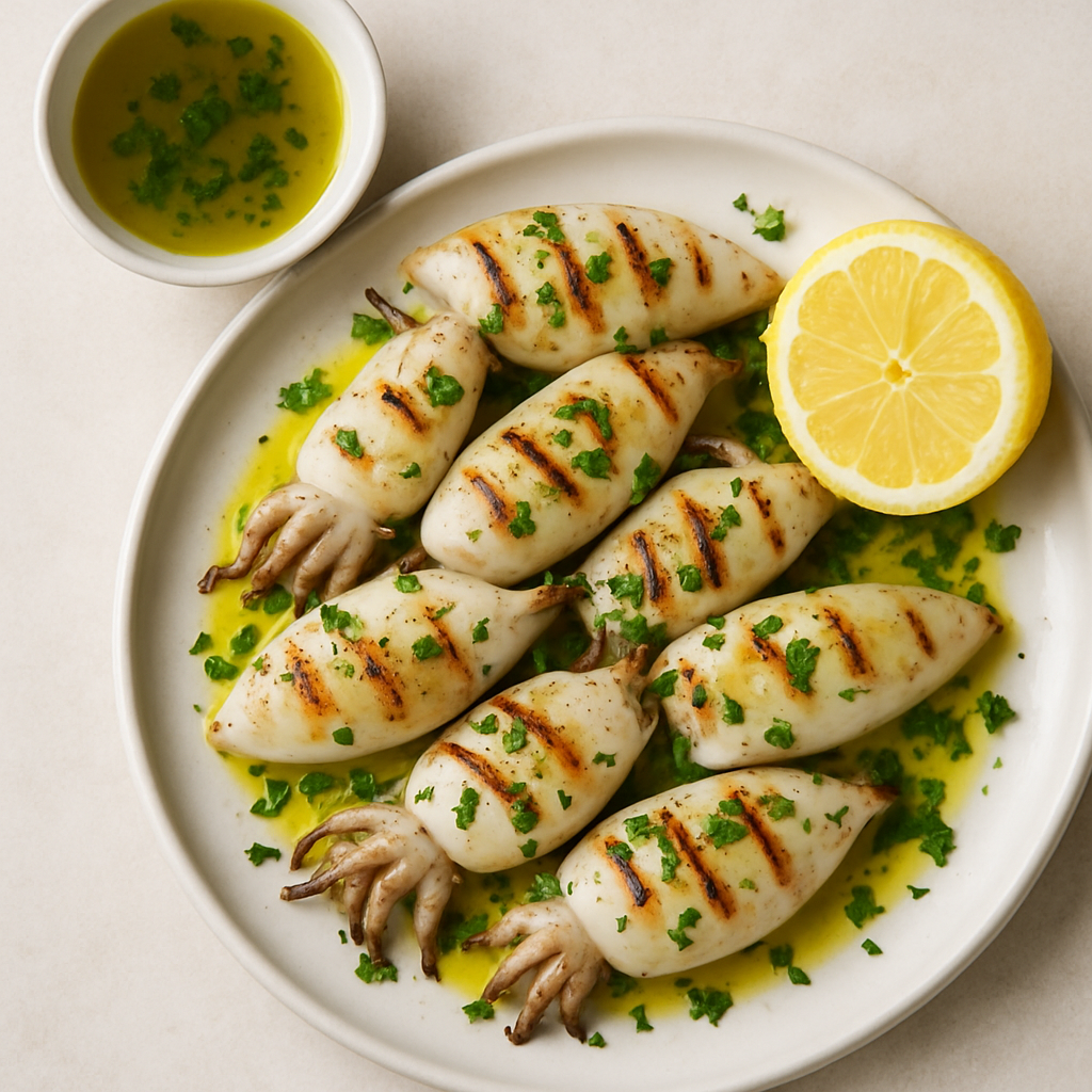 Calamares a la Parrilla con Aceite de Oliva y Limón