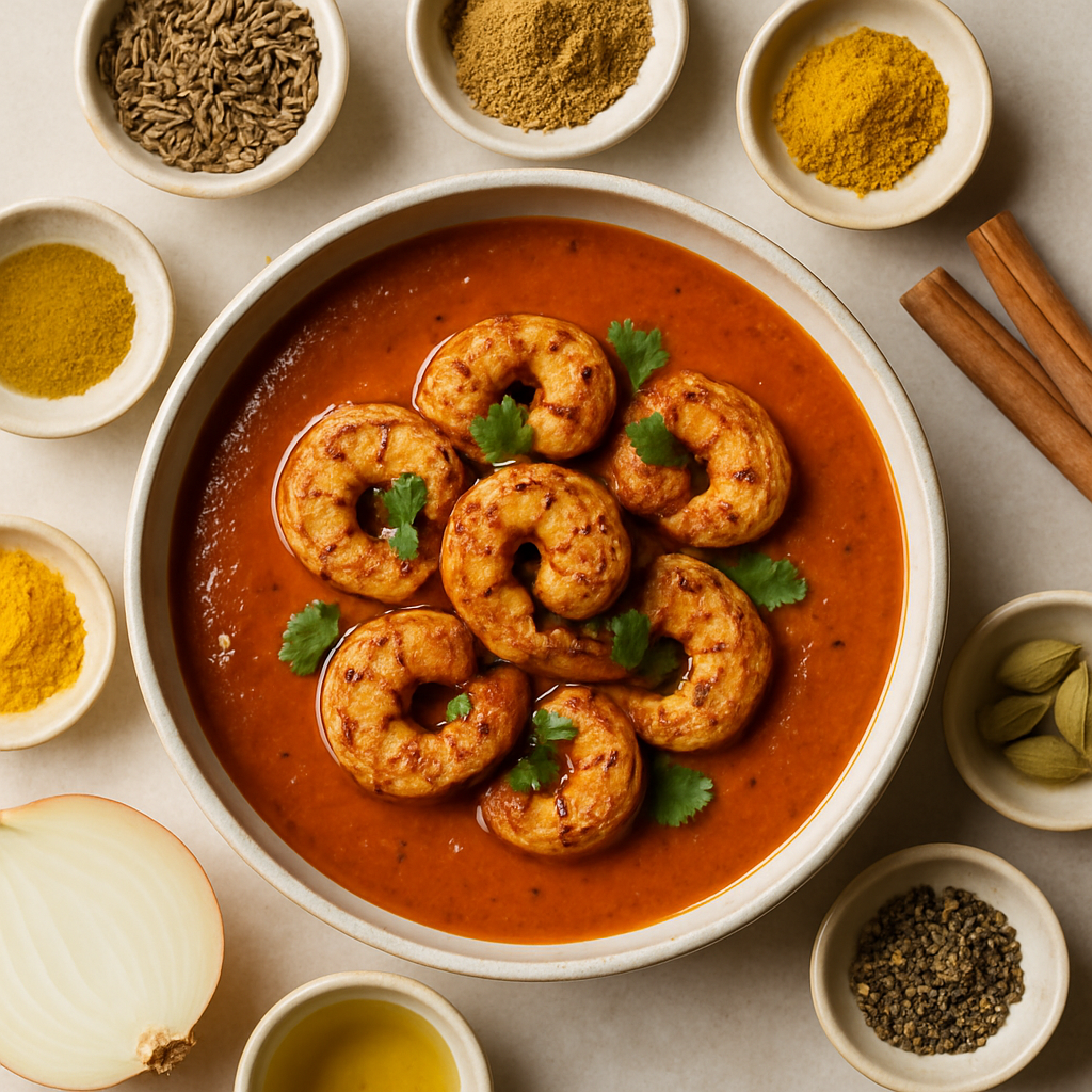 Curry Tomato Soup with Roasted Cumin Shrimp