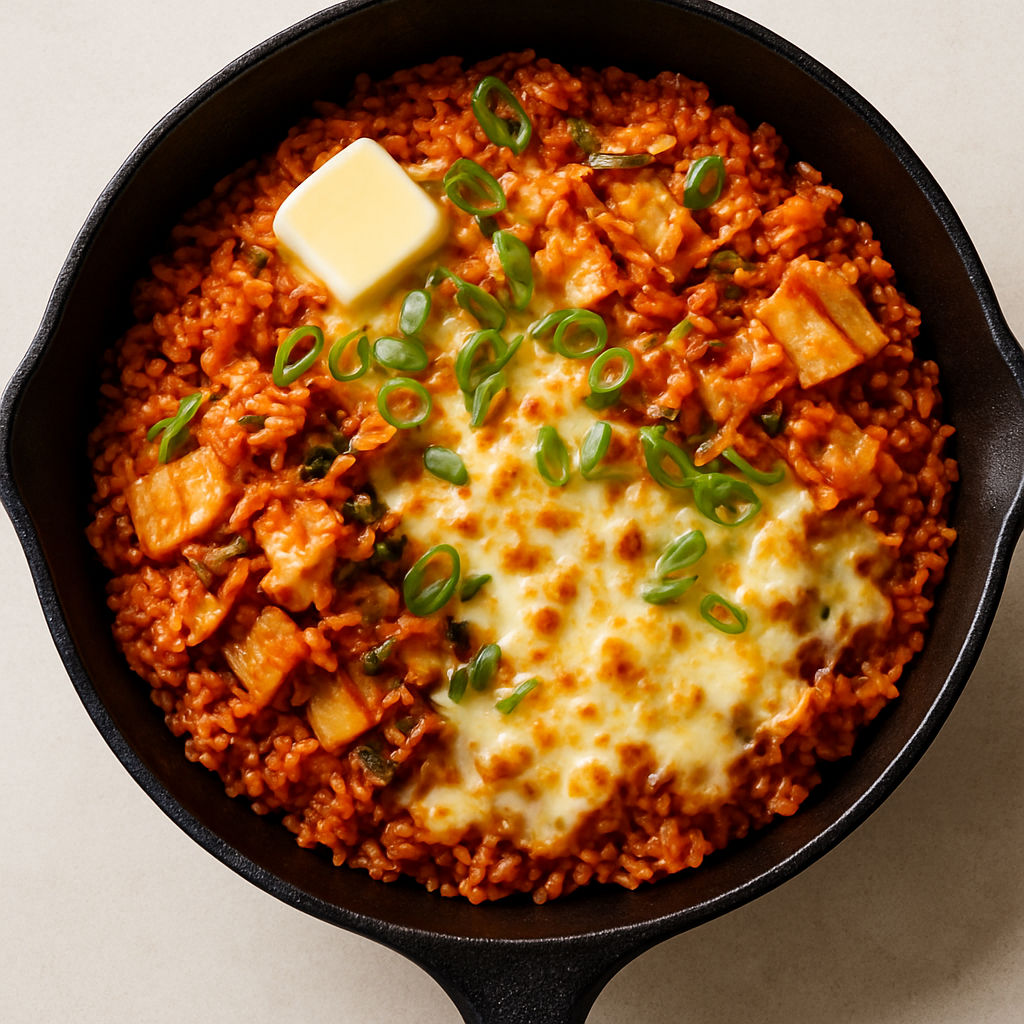 Arroz en Sartén Crujiente con Queso y Kimchi