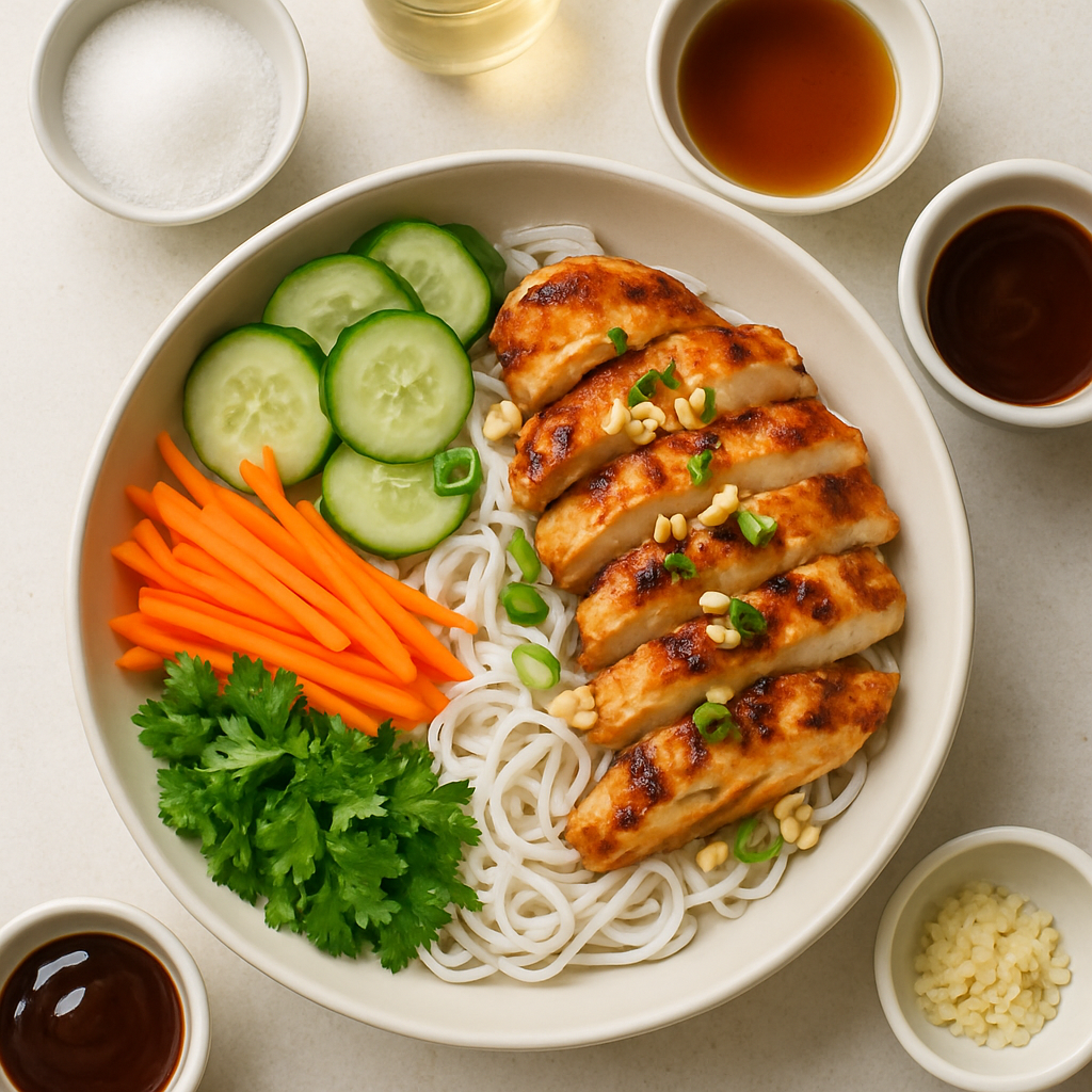 Cuencos de Fideos al Estilo Vietnamita con Pollo