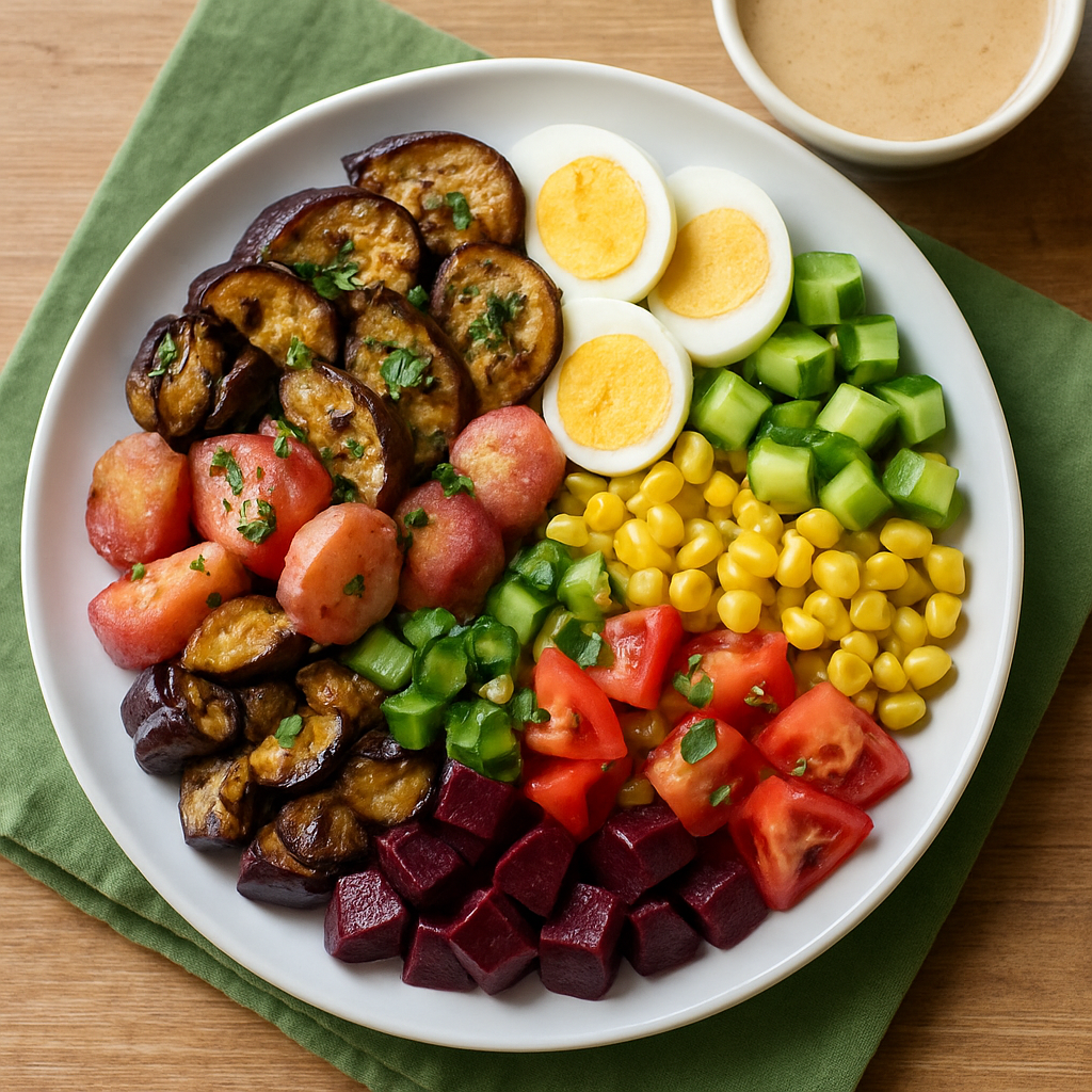 Ensalada Rainbow Sabich con Aliño de Tahini Picante