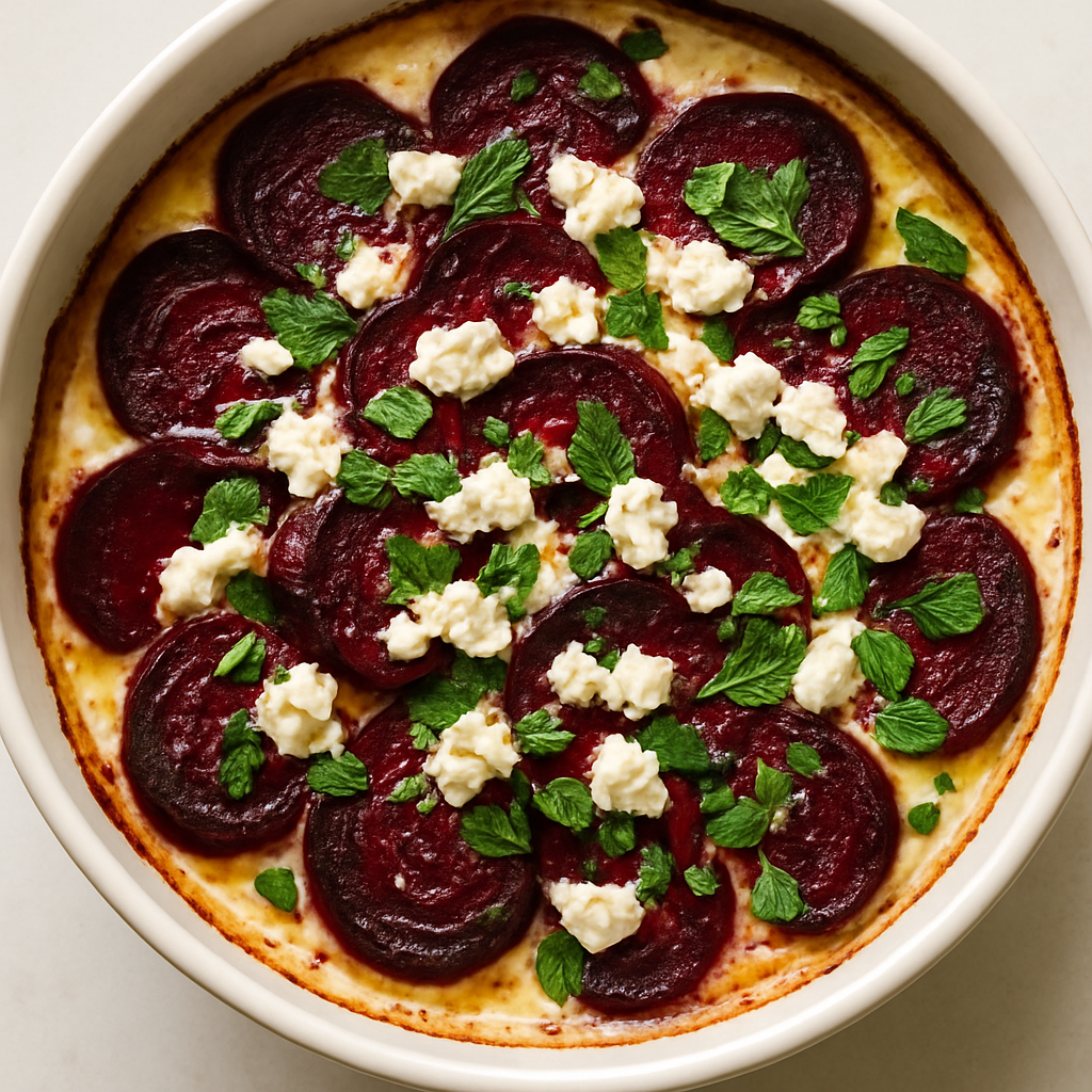 Gratín de Remolacha Asada y Queso Feta con Menta Fresca