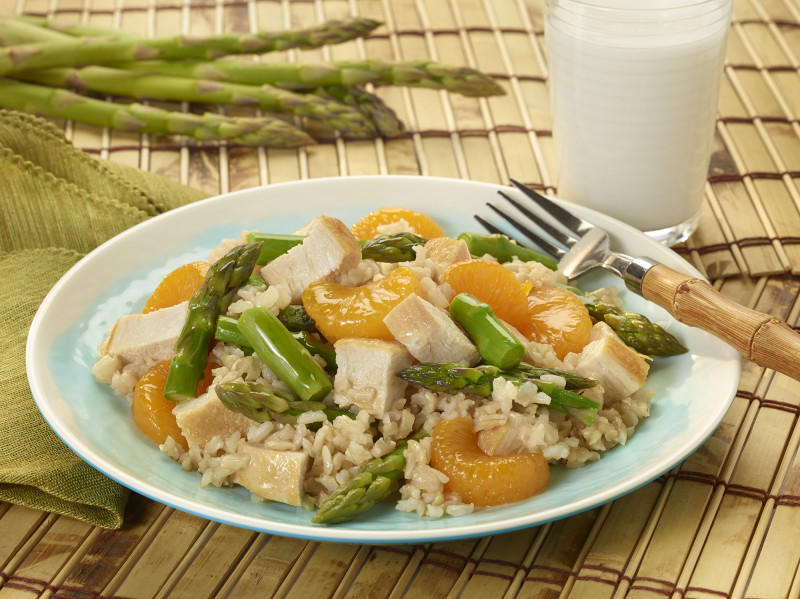 Asparagus, Mandarin Orange, Chicken, and Rice Salad