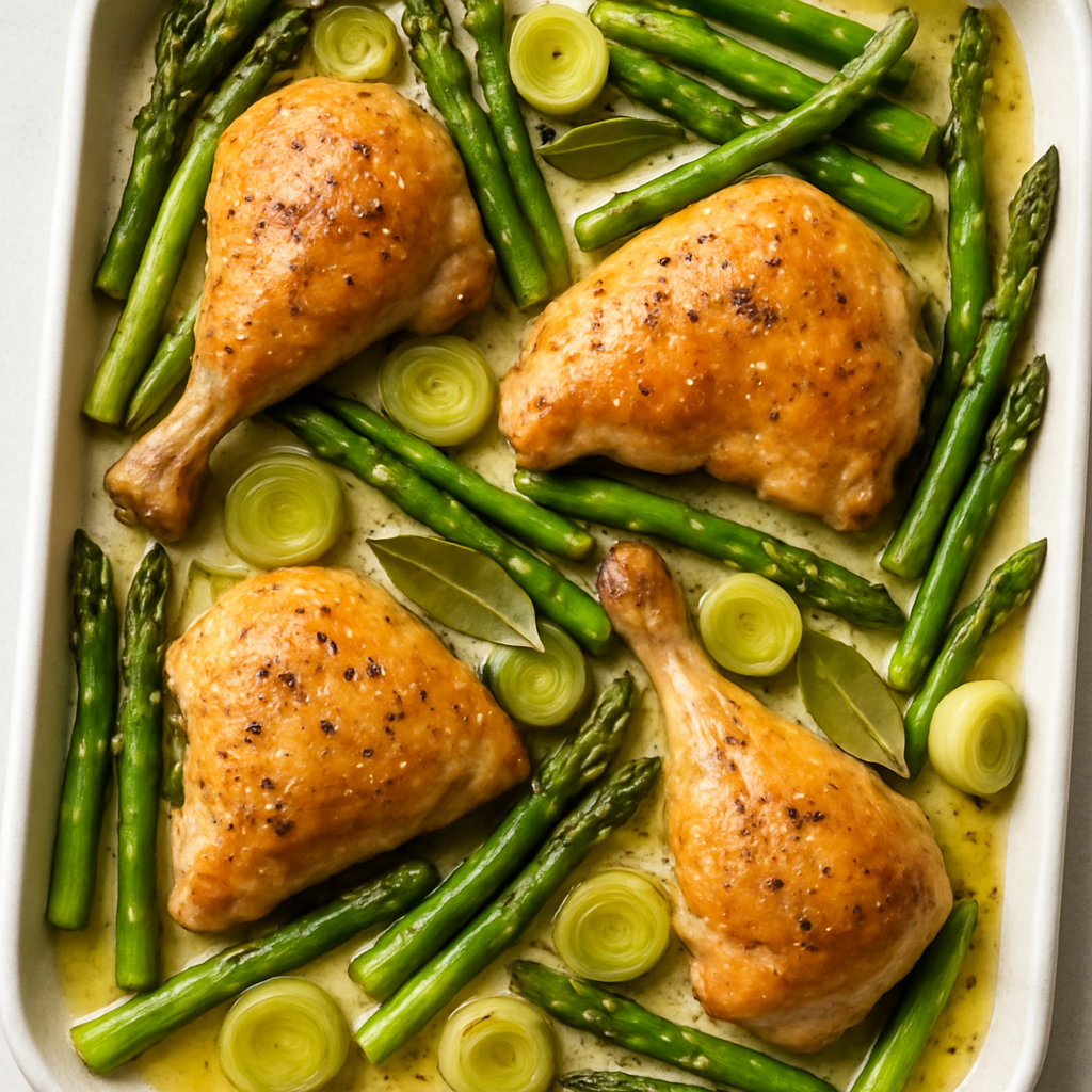 Easy Roast Chicken with Asparagus and Leeks