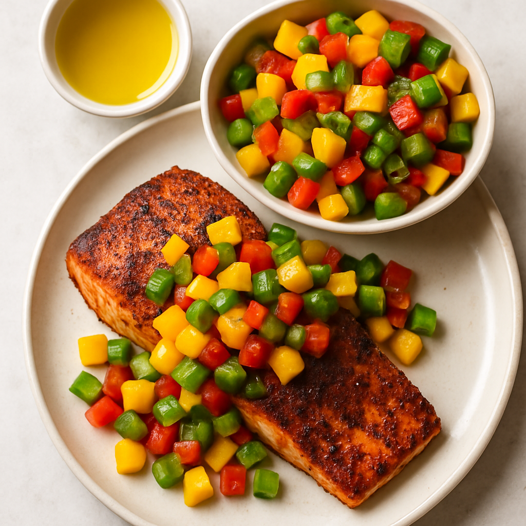 Salmón a la Parrilla Cajún con Relish de Mango