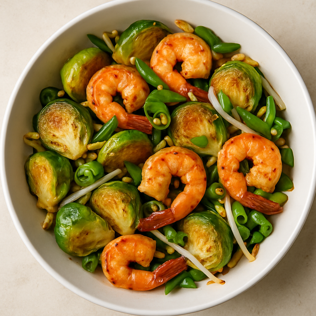 Salteado Picante de Camarones y Coles de Bruselas