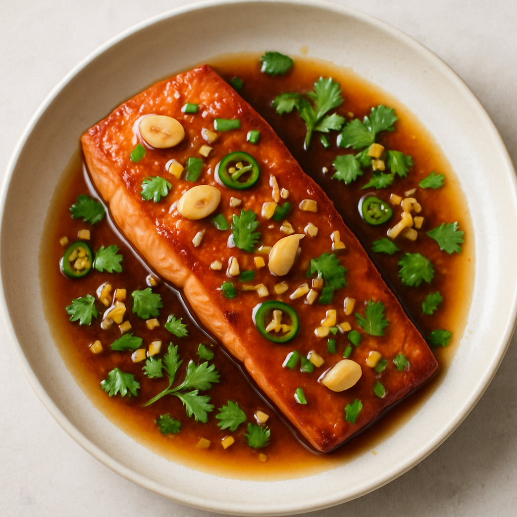 Maple and Soy-Glazed Salmon with Garlic and Ginger