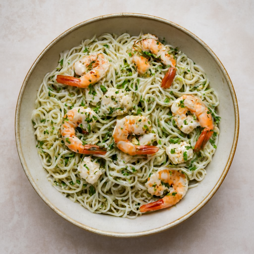 Ensalada de Pasta con Mariscos Italianos y Fideos Vietnamitas