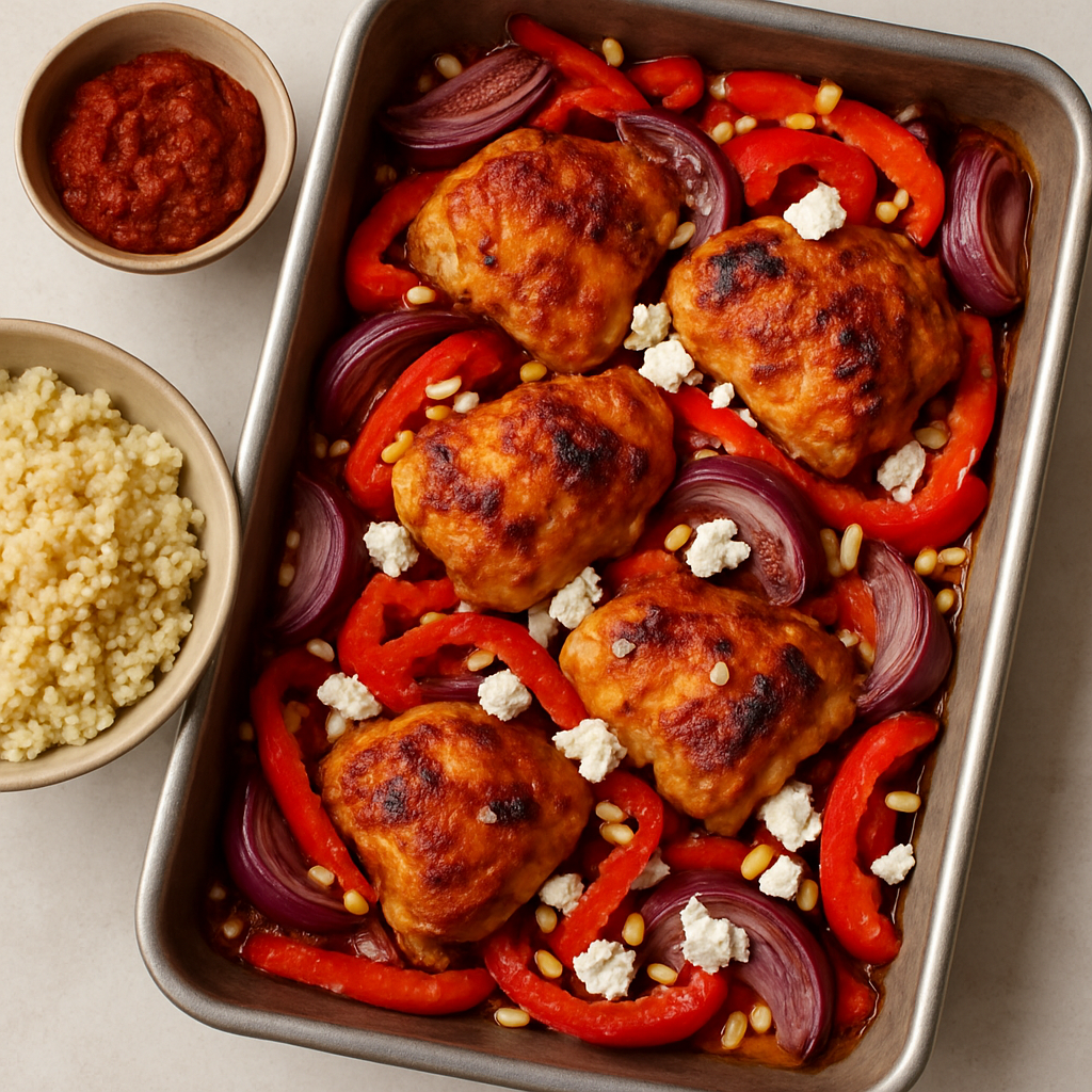 Harissa Chicken Traybake with Peppers & Feta