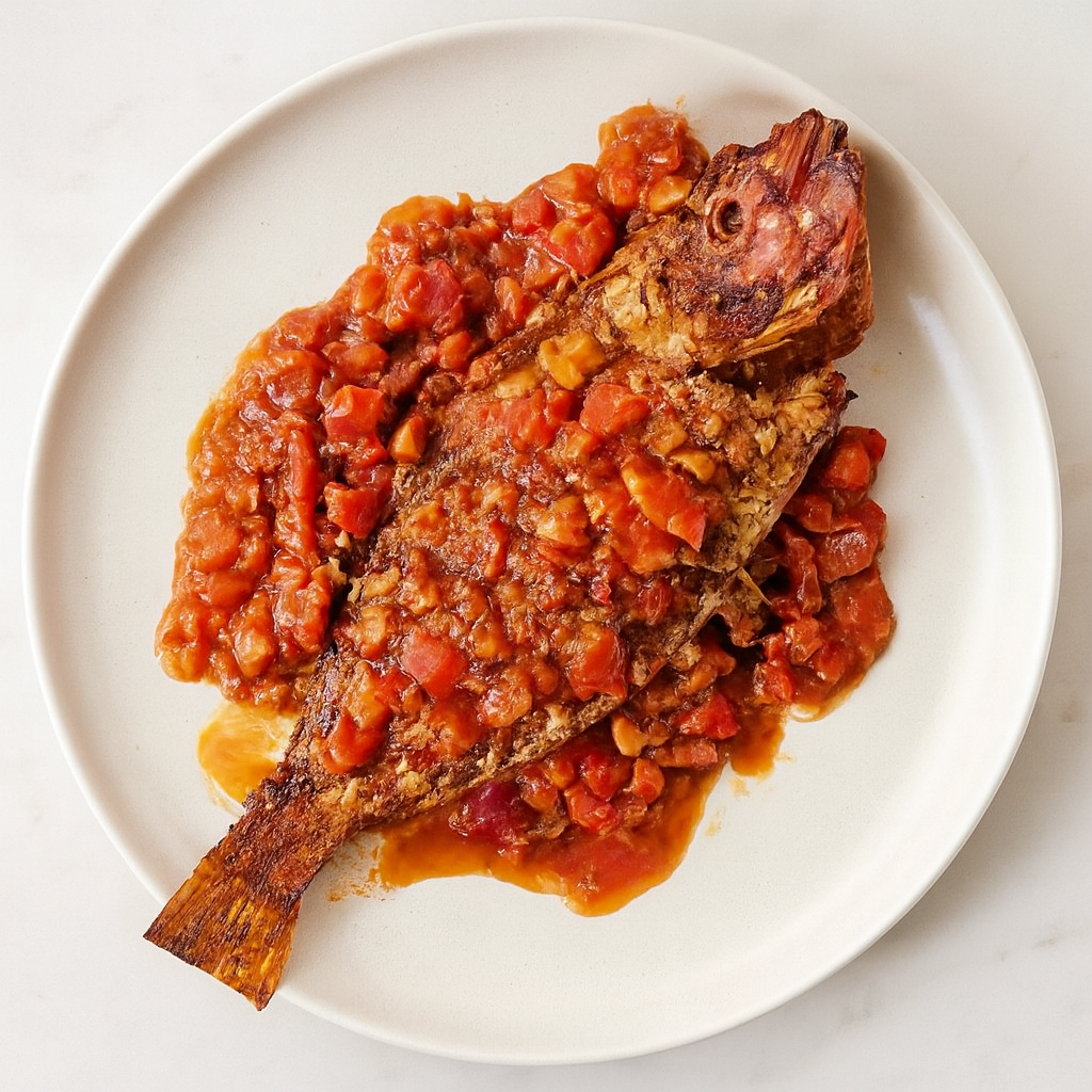 Pez Guisado con Relleno de Cangrejo