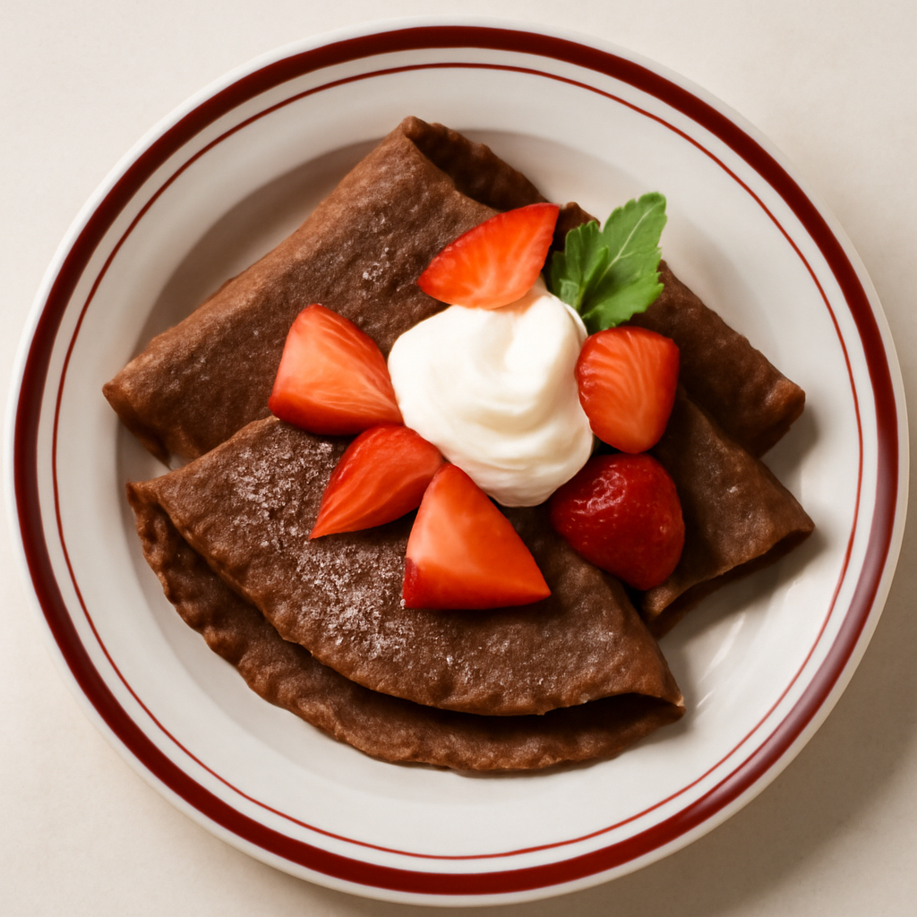 Chocolate Crepes with Strawberries and Cream