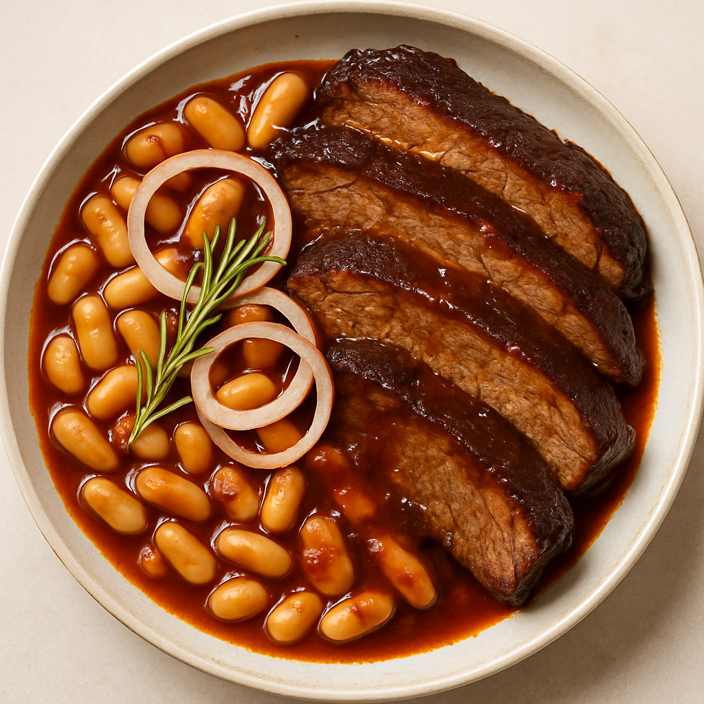 Pecho de Res a la BBQ con Frijoles