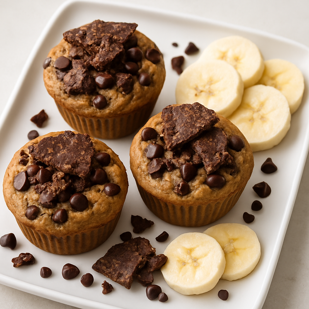 Muffins de Plátano con Chispas de Chocolate y Cobertura de Brownie Brittle