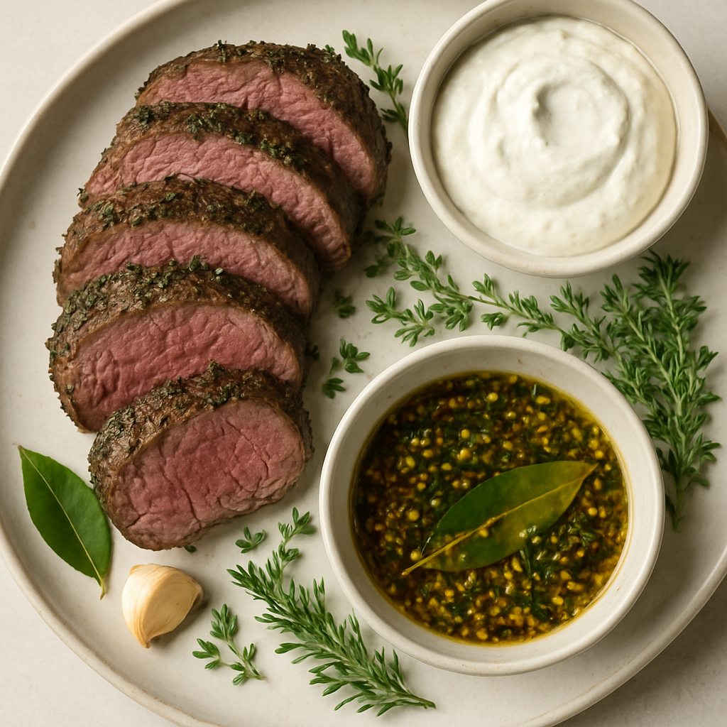 Herb-Marinated Beef Tenderloin with Horseradish Cream