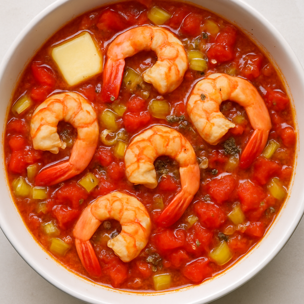 Camarones Horneados con Puerro y Tomate