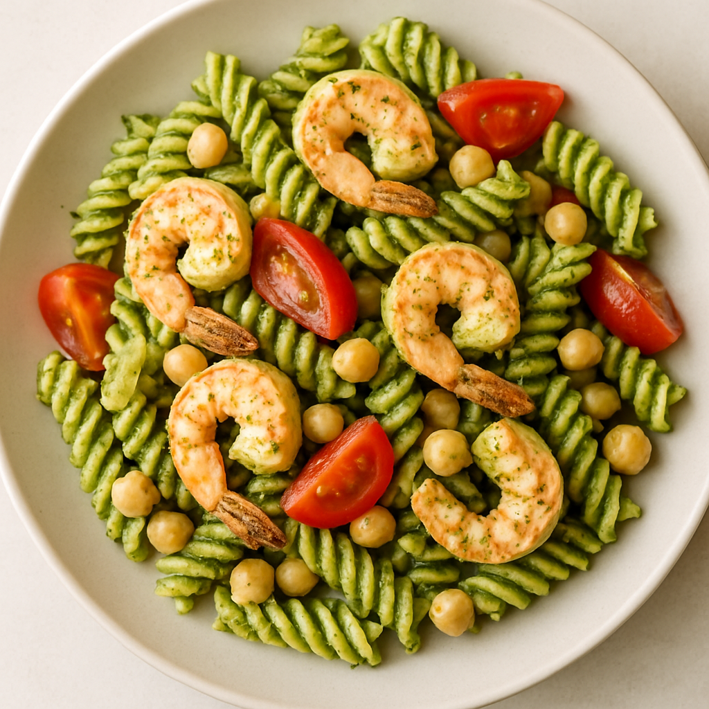 Pasta con Camarones y Pesto
