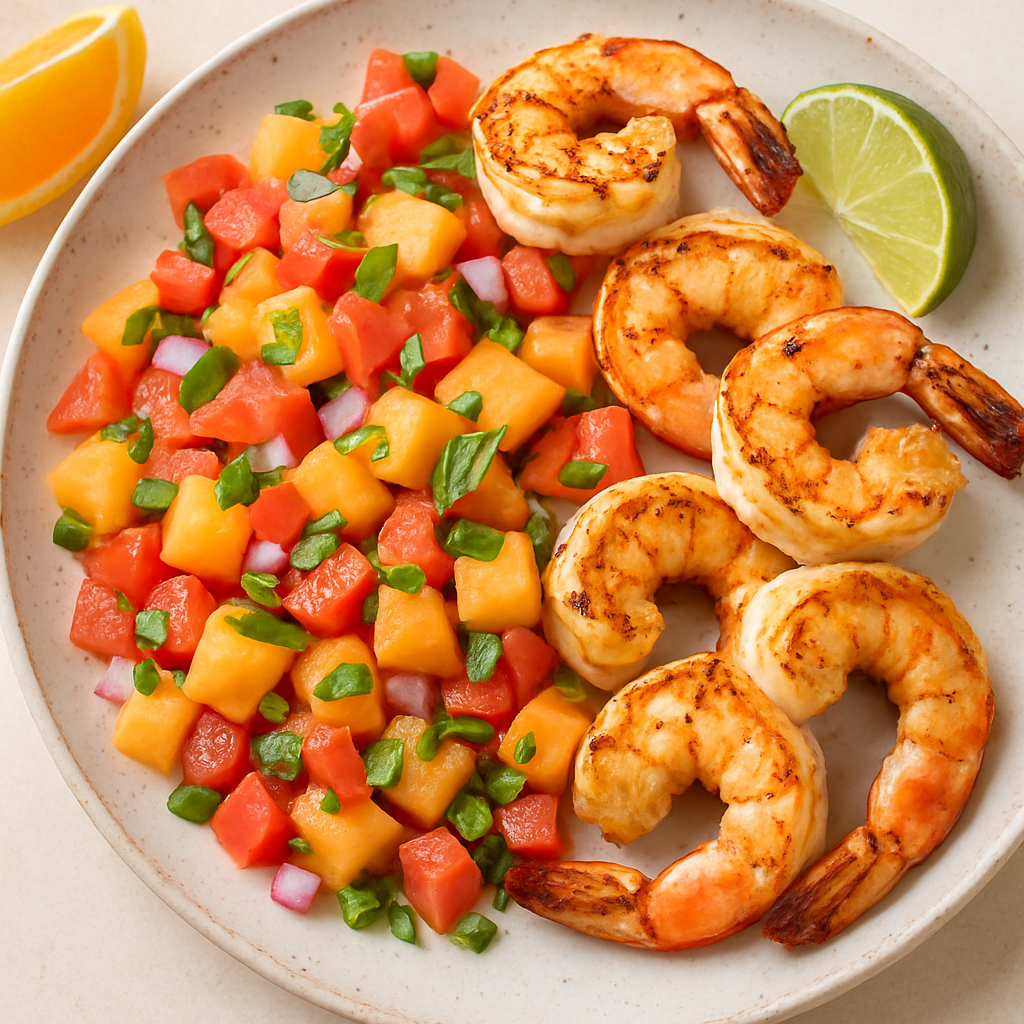 Grilled Shrimp with Cantaloupe-Lime Salsa