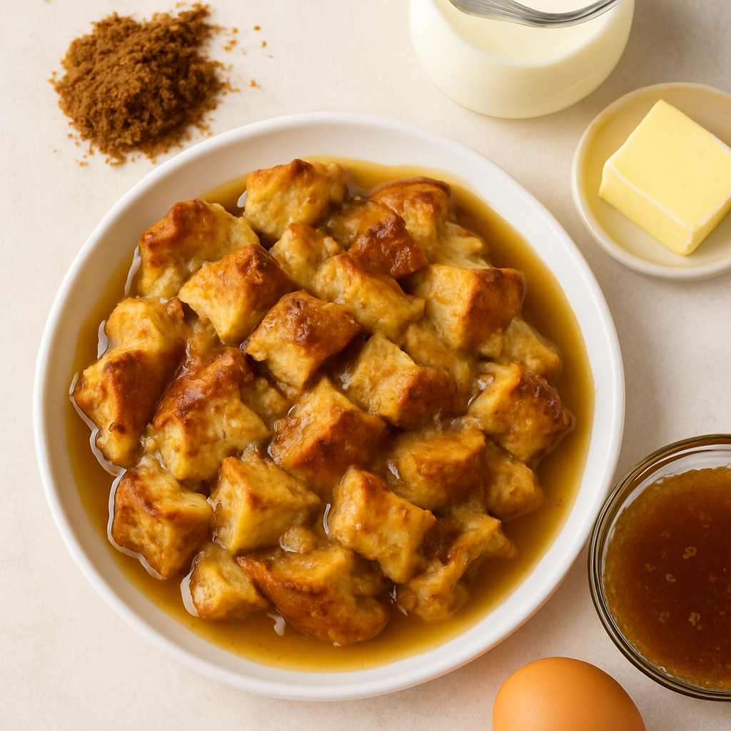 Bread Pudding with Hot Butter Rum Sauce