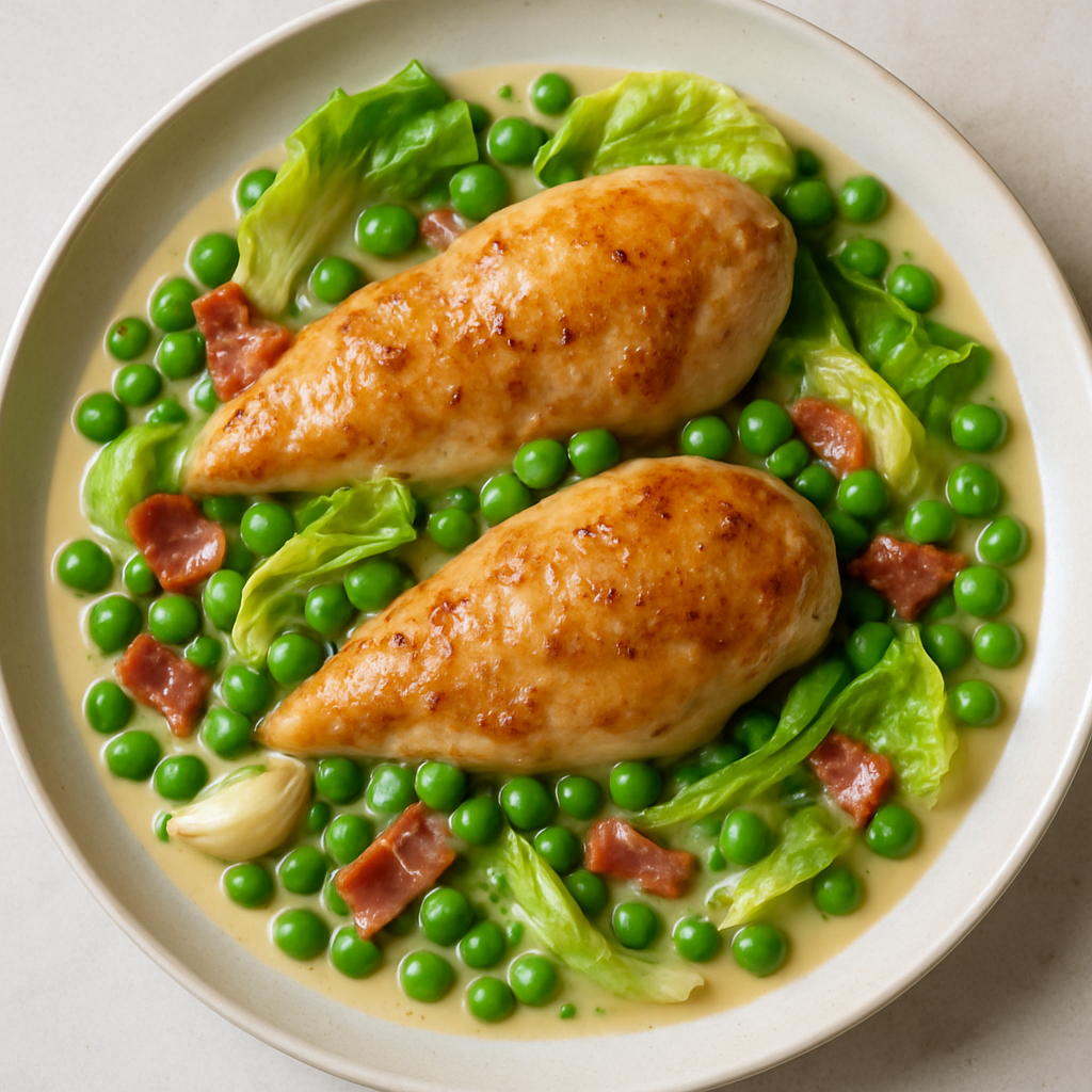 Pollo a la Francesa con Guisantes y Tocino