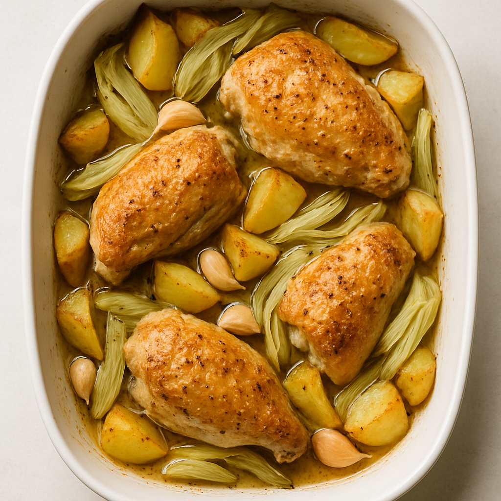 Baked Chicken, Potatoes, and Fennel