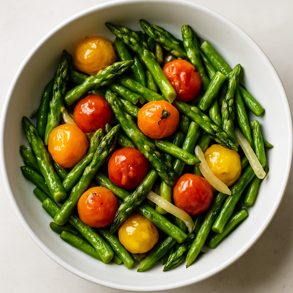 Roasted Heirloom Tomatoes, Asparagus, and Green Beans