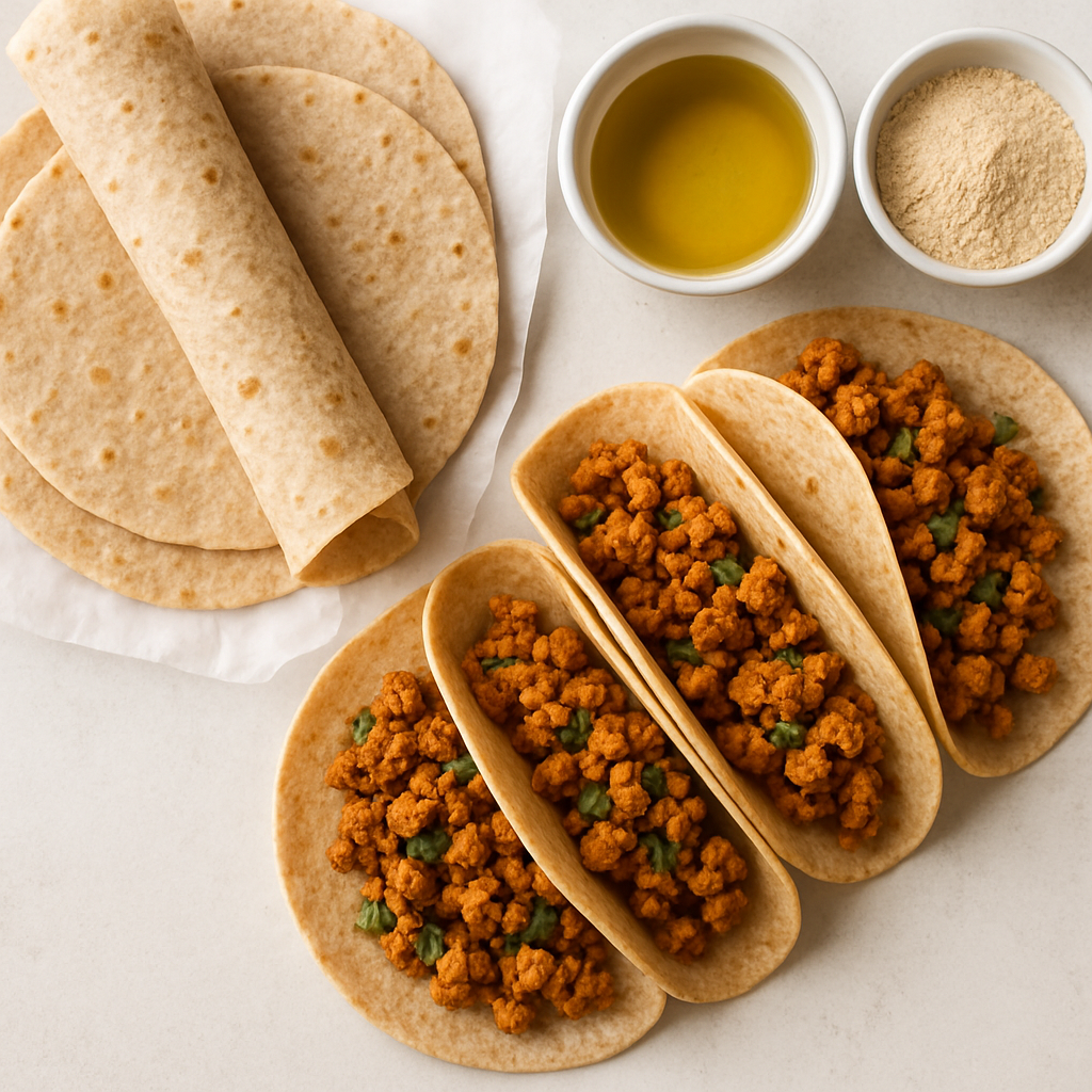 Tortillas de Harina sin Gluten con Tacos de Pavo Molido Especiado