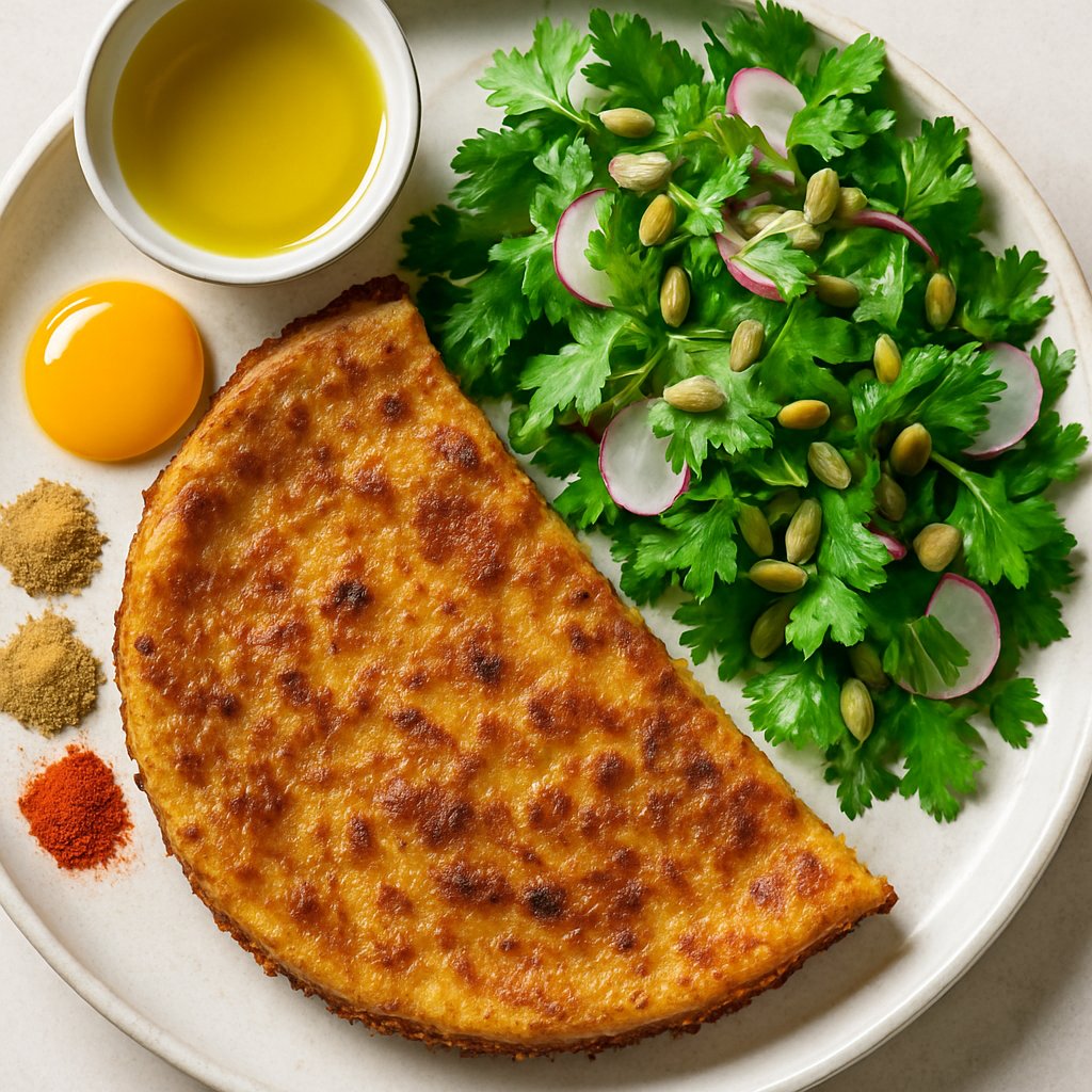 Kalinti (Crispy North African Chickpea Flour Pie) with Herb Salad
