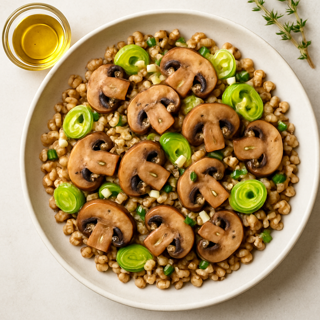 Whole-Grain Spelt Salad with Leeks and Marinated Mushrooms