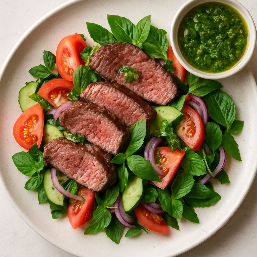 Ensalada de Carne de Res con Salsa Verde de Cilantro