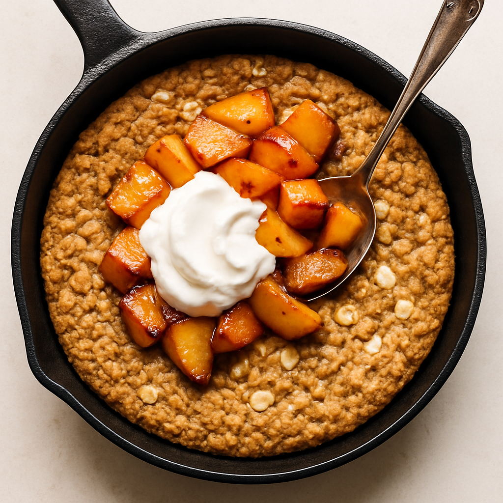 Caramelized Peach and White Chocolate Oatmeal Skillet Cookie Pie