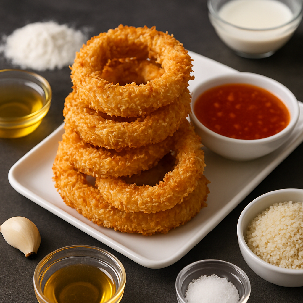 Crispy Baked Coconut Onion Rings with Sweet Chili Sauce