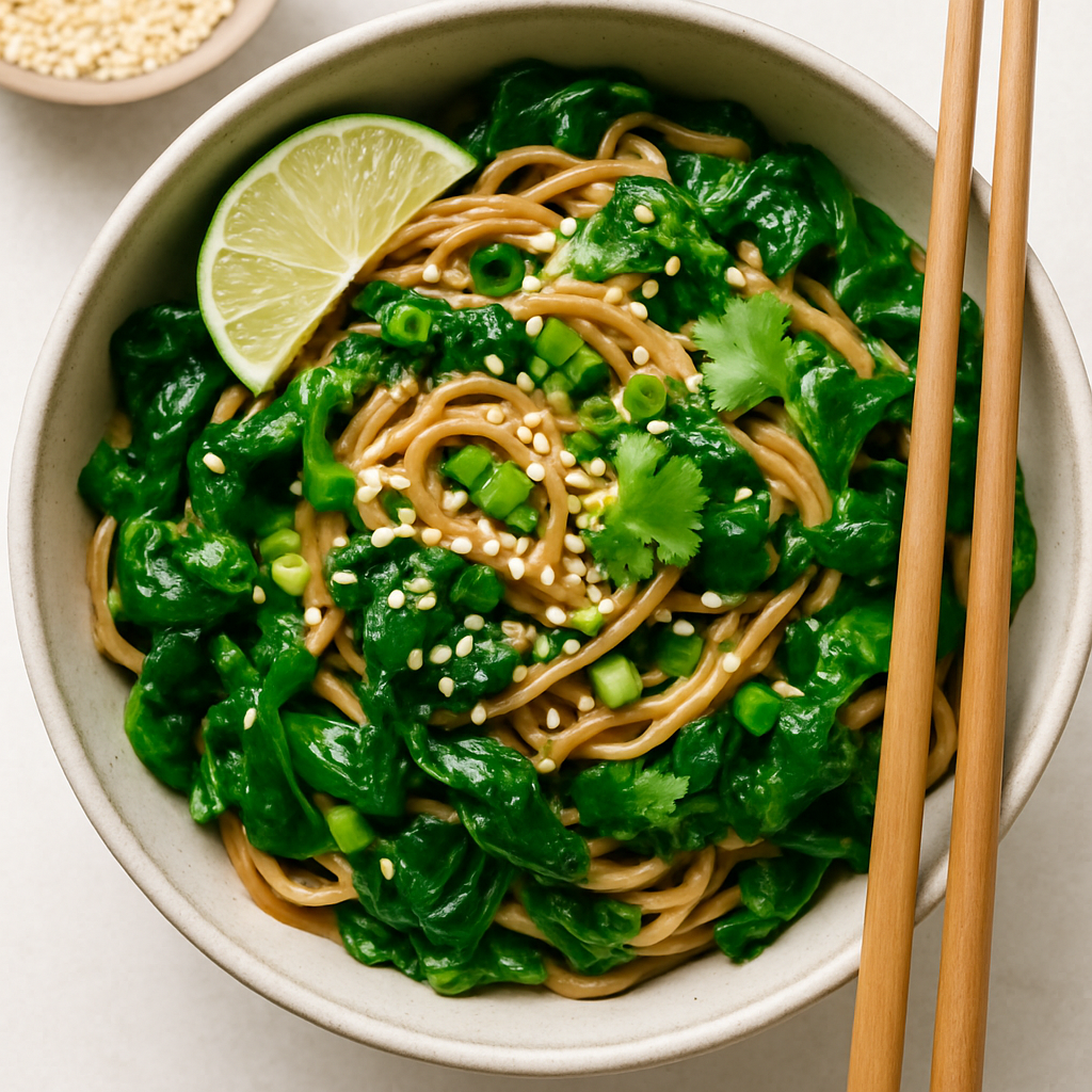 Spinach Soba Bowl with Peanut Sauce