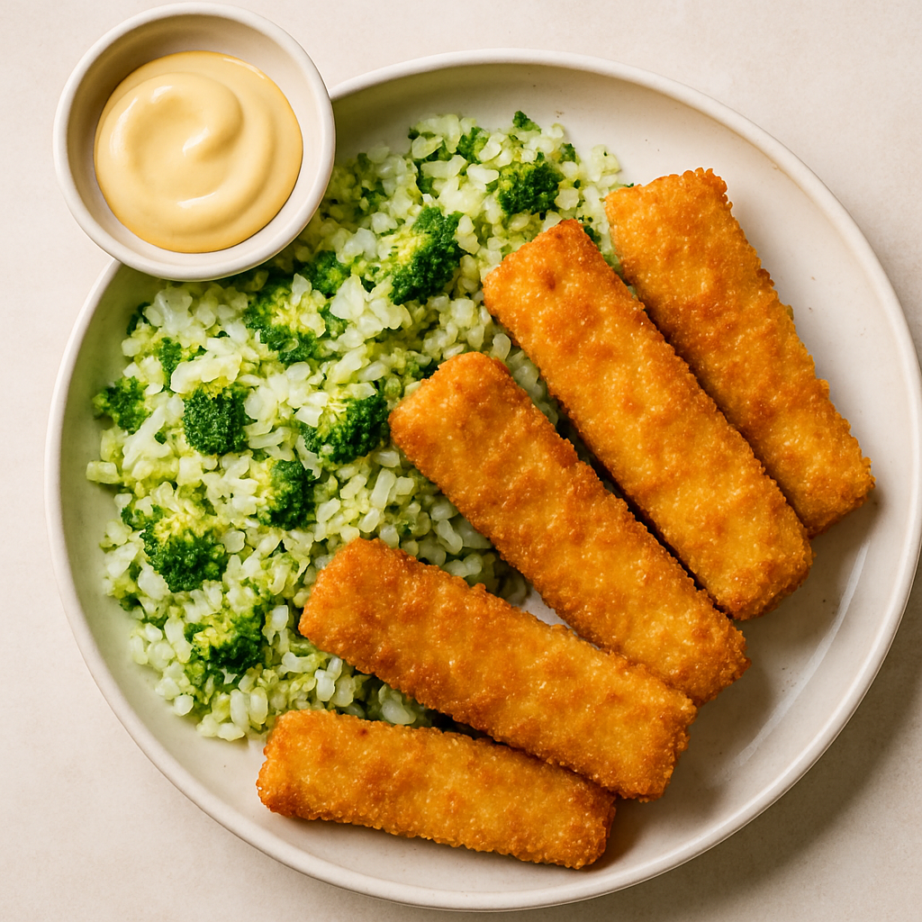 Fish Sticks with Broccoli Rice