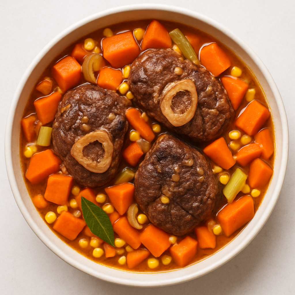 Braised Beef Shanks with Root Vegetables and Corn